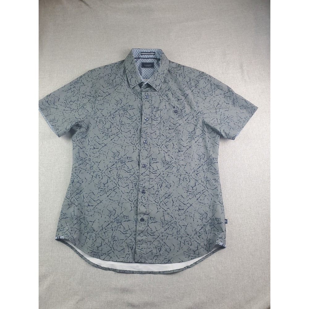 7 Diamonds 4 Way Stretch Woven Shirt Mens Medium Gray Short Sleeve Abstract